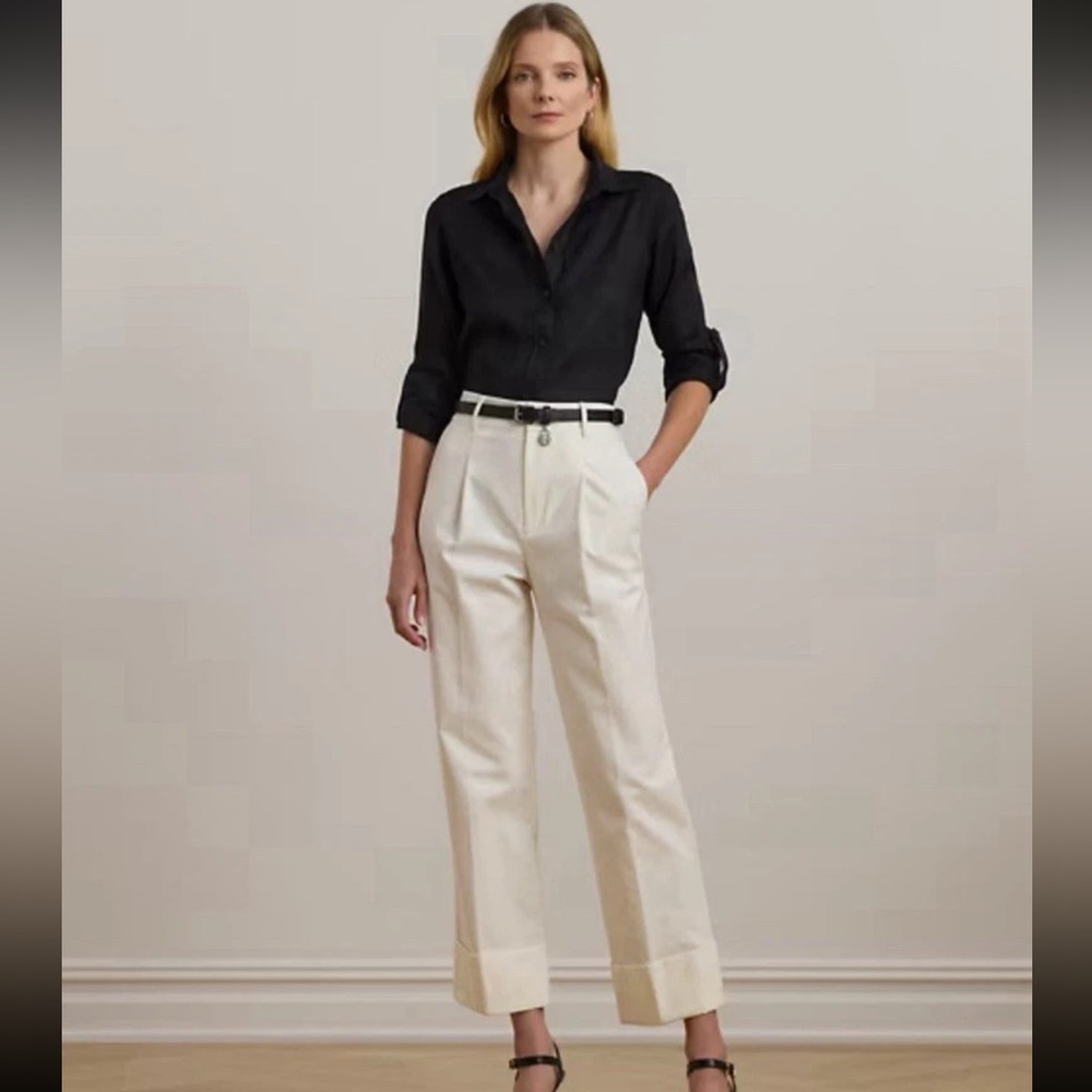 😍Lauren Ralph Lauren Women's Double-Faced Stretch Ankle Pants Winter Cream